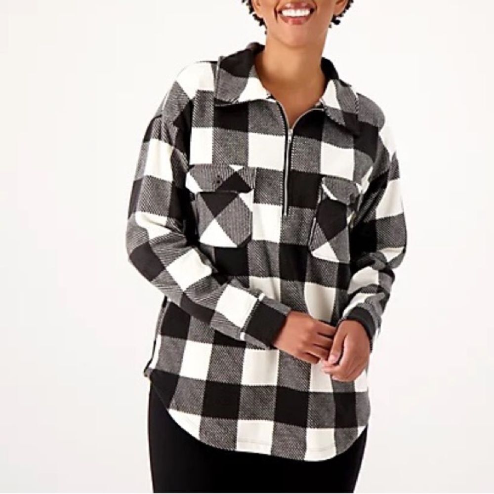 Cuddl Duds Flannel Fleece Half-Zip Pullover Shacket